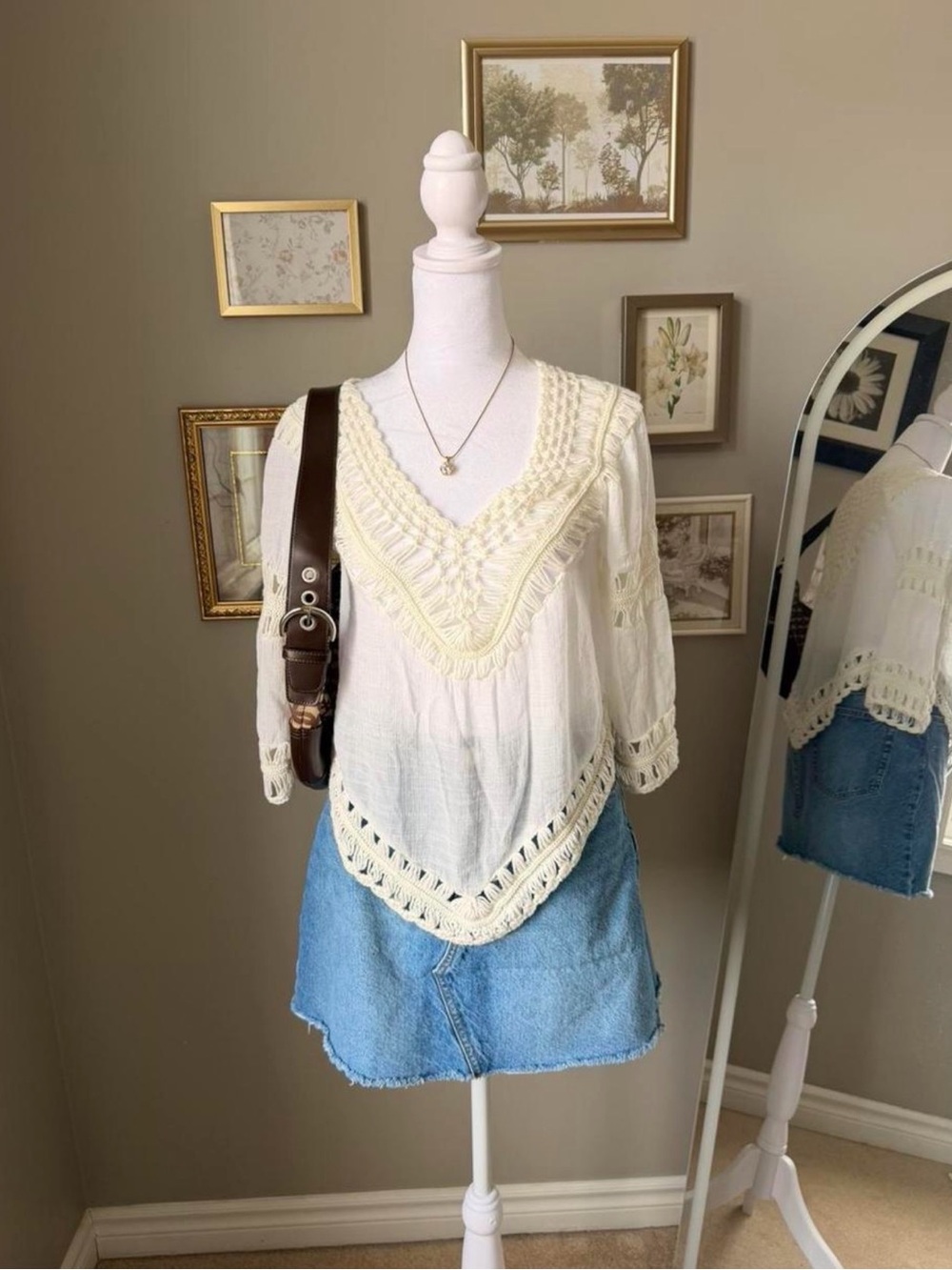 Garage Ivory Crochet-Trim V-Neck Tunic